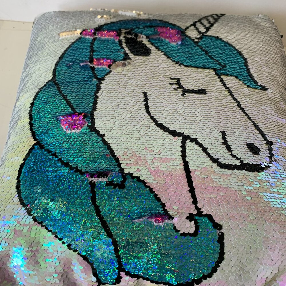 Sparkly Unicorn Pillow Reversible Sequin Pink Purple Plush 16" x 16" - Picture 6 of 7